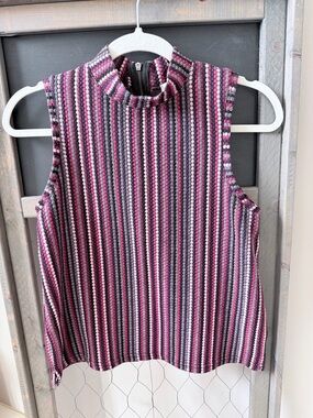 Anthropologie Textured Sleeveless Too Mock Neck Striped Size XS